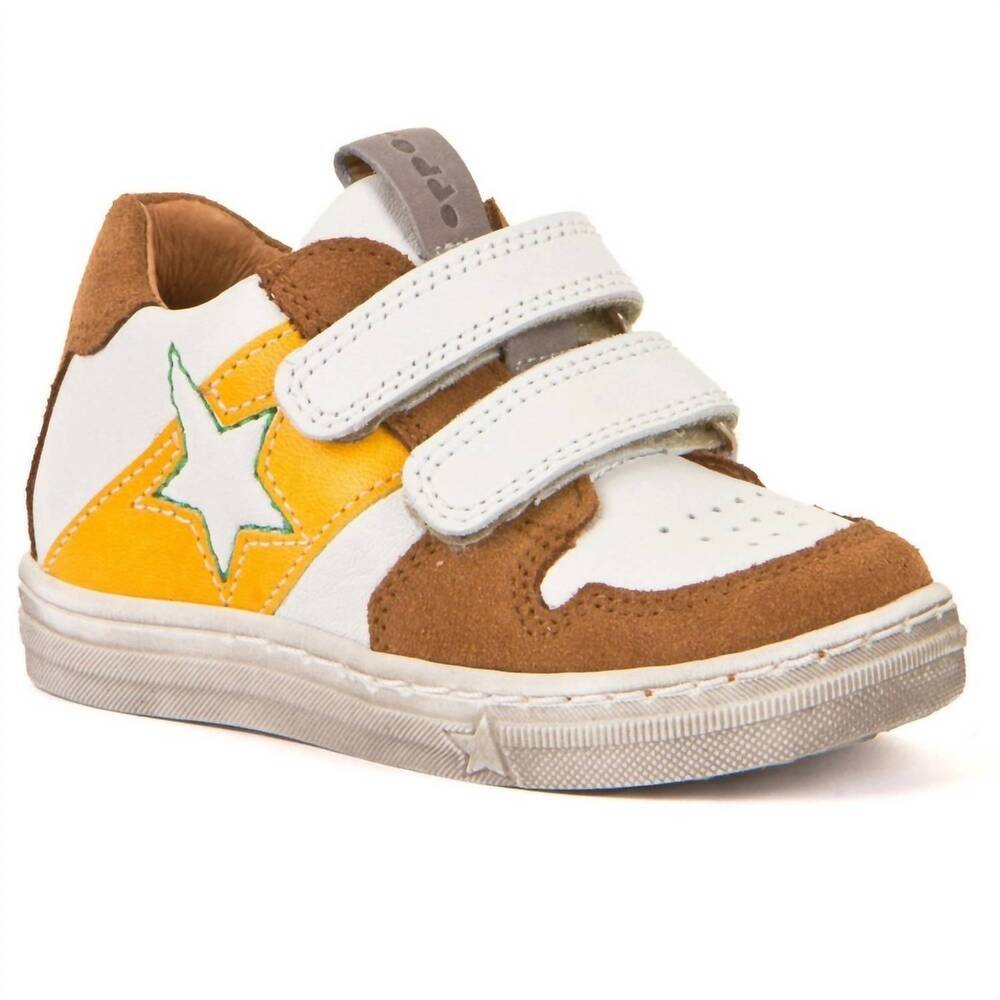 NEW FRODDO girls double velcro sneakers in white/yellow